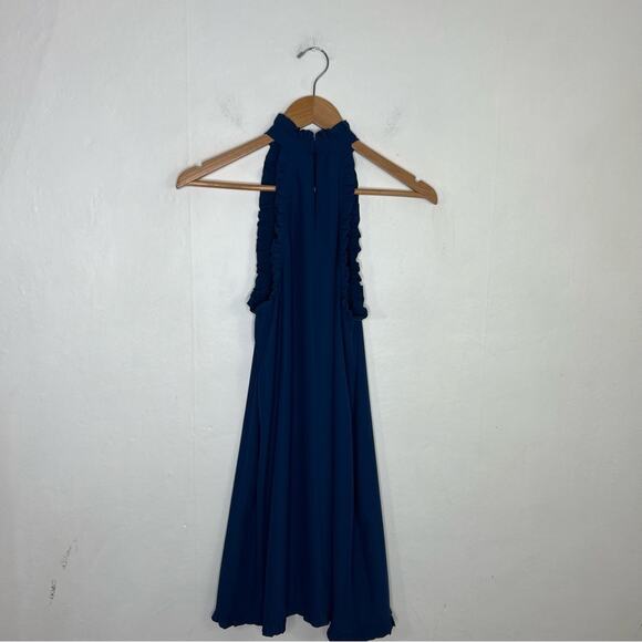 Amanda Uprichard Blue Ruffle Halter Mini Dress Size Small - Picture 2 of 11